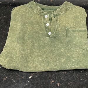 Casual Green Henley Shirt with Buttons